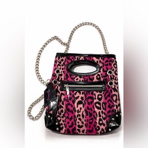 Betsey Johnson Betsyville Pink Leopard Print Shoulder Bag Chain Studded Purse